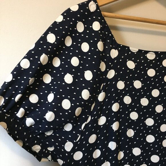 Linen Blend Polka Dot Button Down Puff Sleeve Maxi Dress - Picture 7 of 16